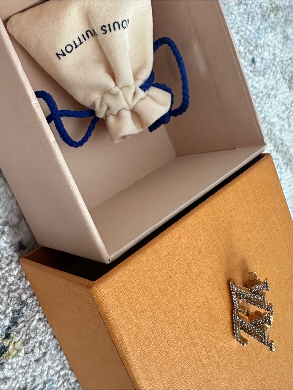 Authentic Louis Vuitton Gold Crystal Monogram Brooch with Logo Detail